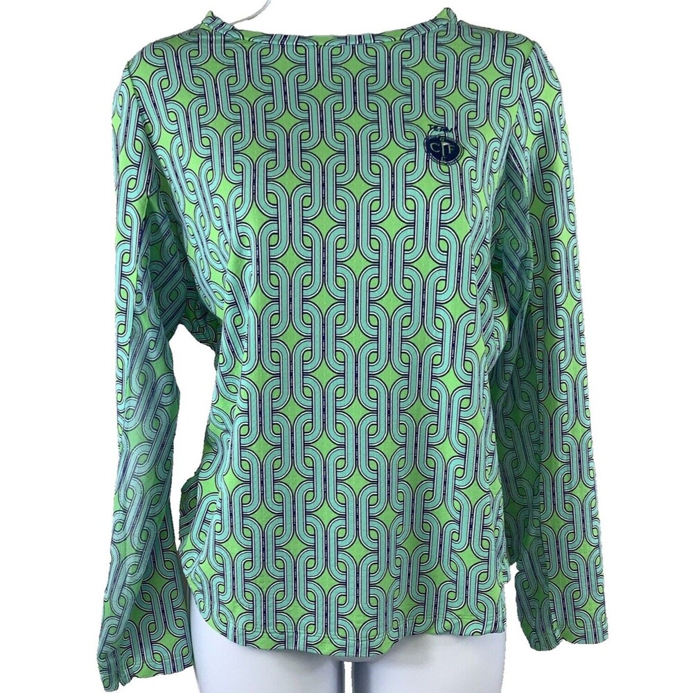 IBKUL Chain Link Conway Farms Golf Club Logo Mesh Top Women's Size S Activewear